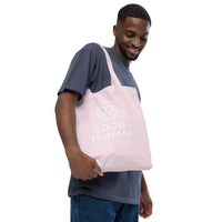 Thumbnail for Good Human organic tote - Pink + White Decals.