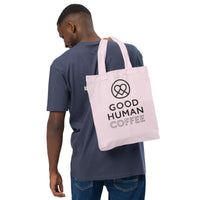 Thumbnail for Good Human organic tote - pink + black decals.