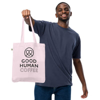 Thumbnail for Good Human organic tote - pink + black decals.