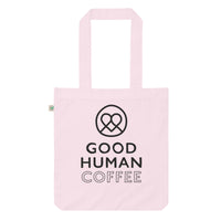 Thumbnail for Good Human organic tote - pink + black decals.