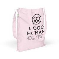 Thumbnail for Good Human organic tote - pink + black decals.